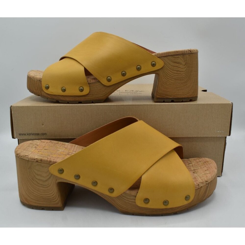 Kork-Ease Womens Size 10 Tatum Yellow Full Grain Leather Heeled Platform Sandals - Picture 8 of 13
